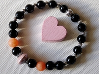 Obsidian Armband mit orangen Jade Perlen - 19 cm